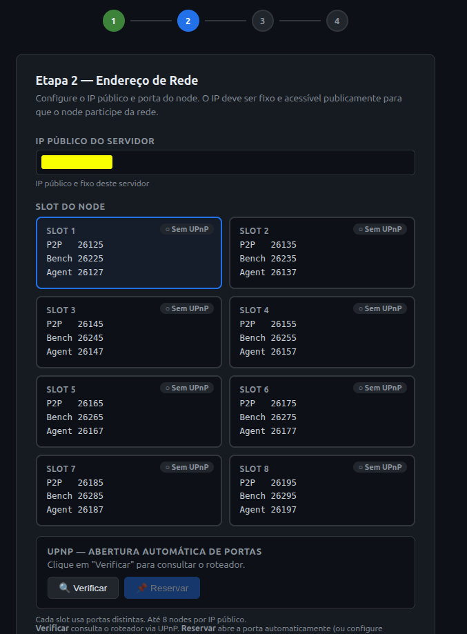 cs-mage wizard — Step 2: entering the public IP and selecting a network slot