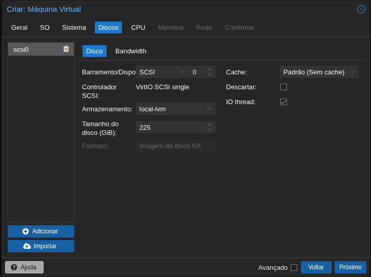 Proxmox Create VM — Disks tab
