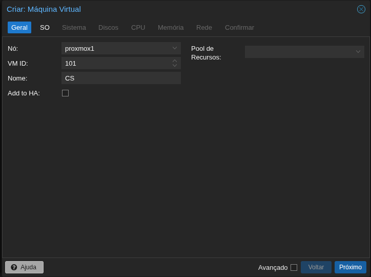 Proxmox Create VM — General tab